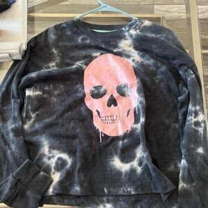 Black Tie-Dye Sweatshirt with Pink Skull